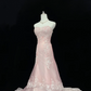 Blush Pink Strapless, Cinched Waist, Slim Fit Embroidered Sexy Mermaid Skirt Long Romantic Dress, Wedding Gown gh8044