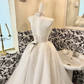 Ivory Vintage Elegant Strapless Embroidered Cinched Waist Full Flared Skirt Long Romantic Dress, Wedding Gown gh7789