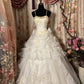 Wunderschönes weißes, goldenes, exquisites, mit Perlen verziertes, florales Applikationen-langes Ballkleid-Abendkleid-Brautkleid gh3233