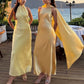 girlhomeshops-Yellow Elegant Simple Long Chiffon Satin Bridesmaid Dress gh5954