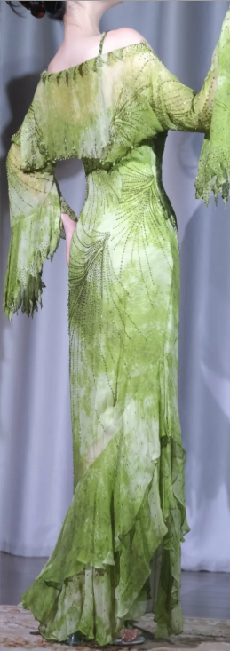 ✨Girlhomeshops-Green Beaded Mermaid Prom Dress One Shoulder Flare Sleeve Ruffled Evening Gown gh9982