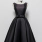 Black elegant cute simple knee-length mid-length satin homecoming dress prom dress evening dress party dress gh188