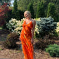 Robe de soirée longue sirène à bretelles spaghetti orange sexy à ourlet à volants, robe d'invité de mariage, robe de bal, robe de soirée moulante irrégulière gh3036