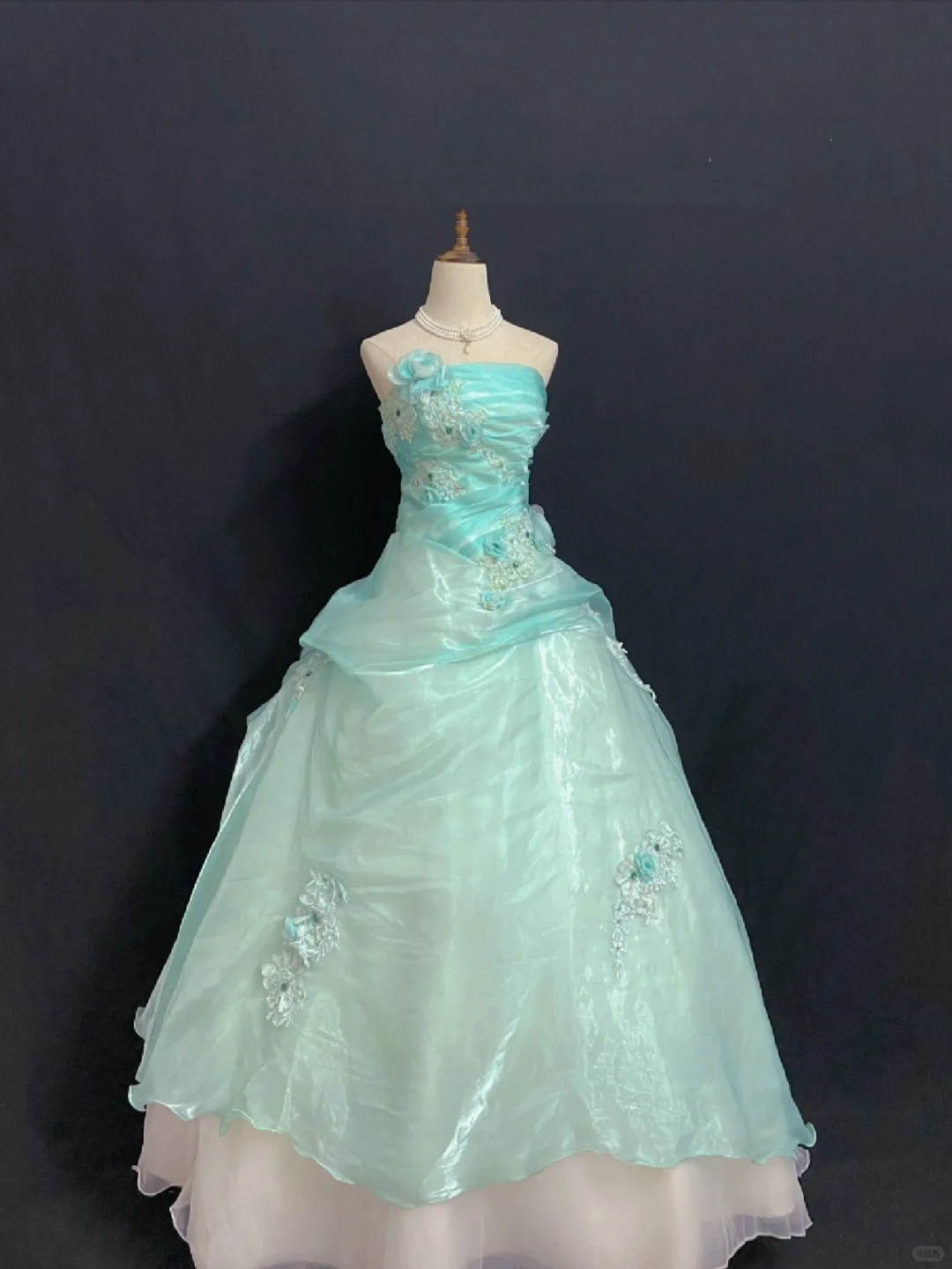 Teal Strapless Long Romantic Gown with Fitted Waist and Fluffy Princess Skirt, Wedding Dress & Bridal Gown gh8310