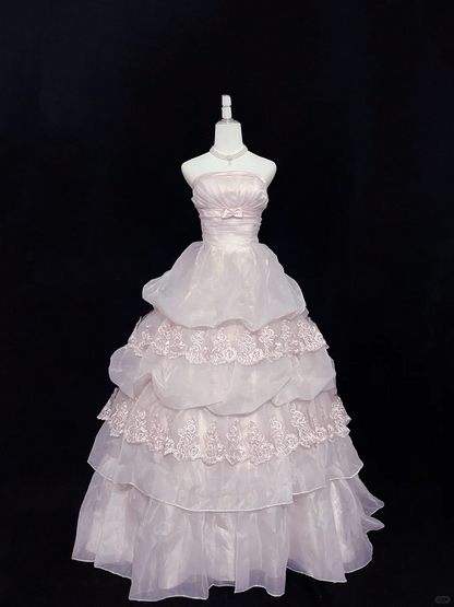 Blush Pink Strapless Cinched Waist Voluminous Princess Skirt Romantic Dress, Wedding Gown gh8045