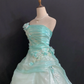 Teal Strapless Long Romantic Gown with Fitted Waist and Fluffy Princess Skirt, Wedding Dress & Bridal Gown gh8310