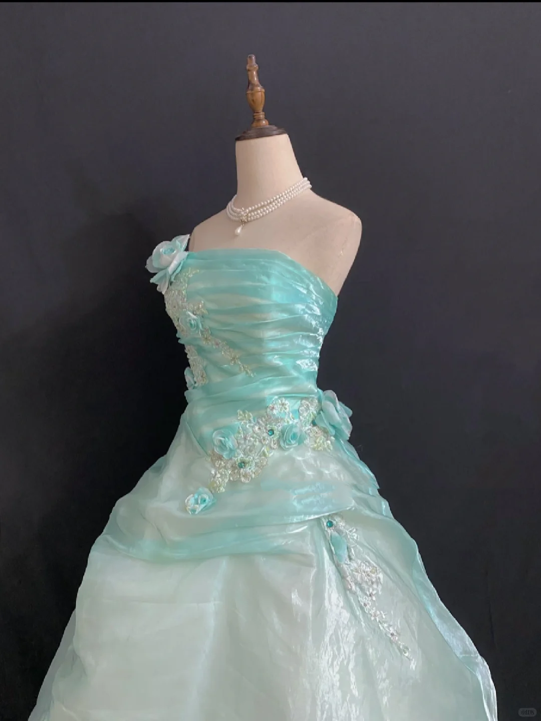 Teal Strapless Long Romantic Gown with Fitted Waist and Fluffy Princess Skirt, Wedding Dress & Bridal Gown gh8310