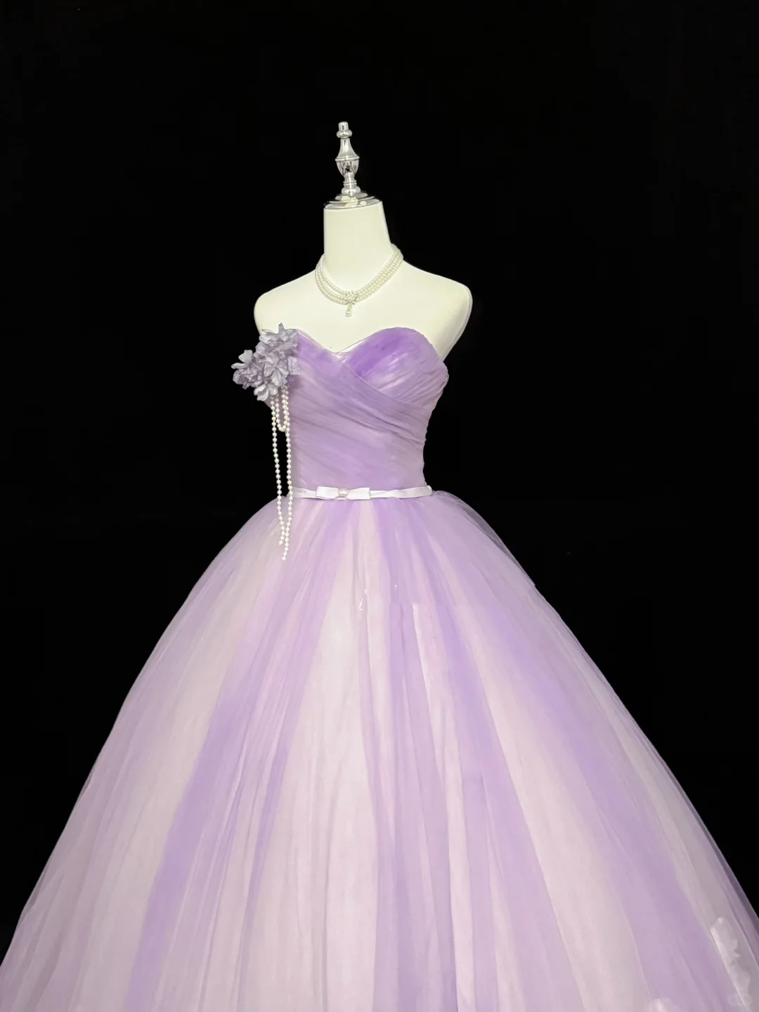 Romantic Wedding Gown, Lavender Strapless, Cinched Waist, Voluminous Full Skirt gh7909