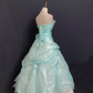 Teal Strapless Long Romantic Gown with Fitted Waist and Fluffy Princess Skirt, Wedding Dress & Bridal Gown gh8310