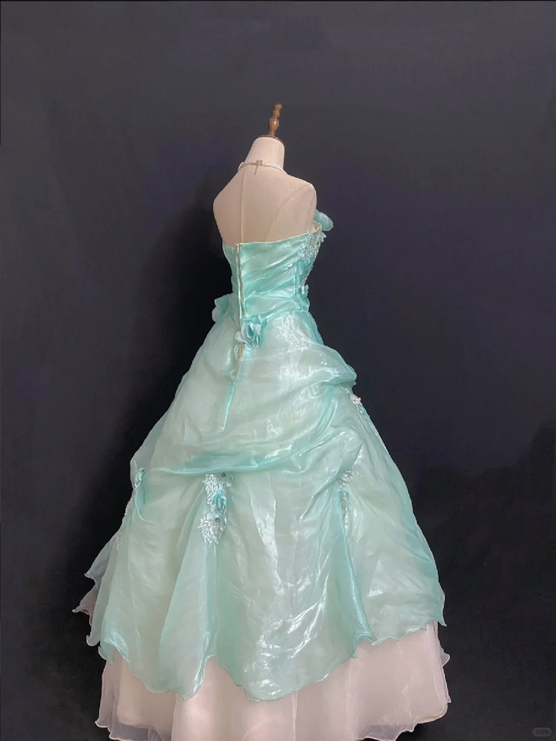 Teal Strapless Long Romantic Gown with Fitted Waist and Fluffy Princess Skirt, Wedding Dress & Bridal Gown gh8310