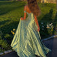 Grünes, elegantes, langes Satin-Abschlussballkleid, Abendkleid, Partykleid gh4906