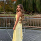Yellow Fashion V-neck Spaghetti Straps Elegant Long Satin Back lace-up Ball Gown Evening Dress Party Dress gh3160