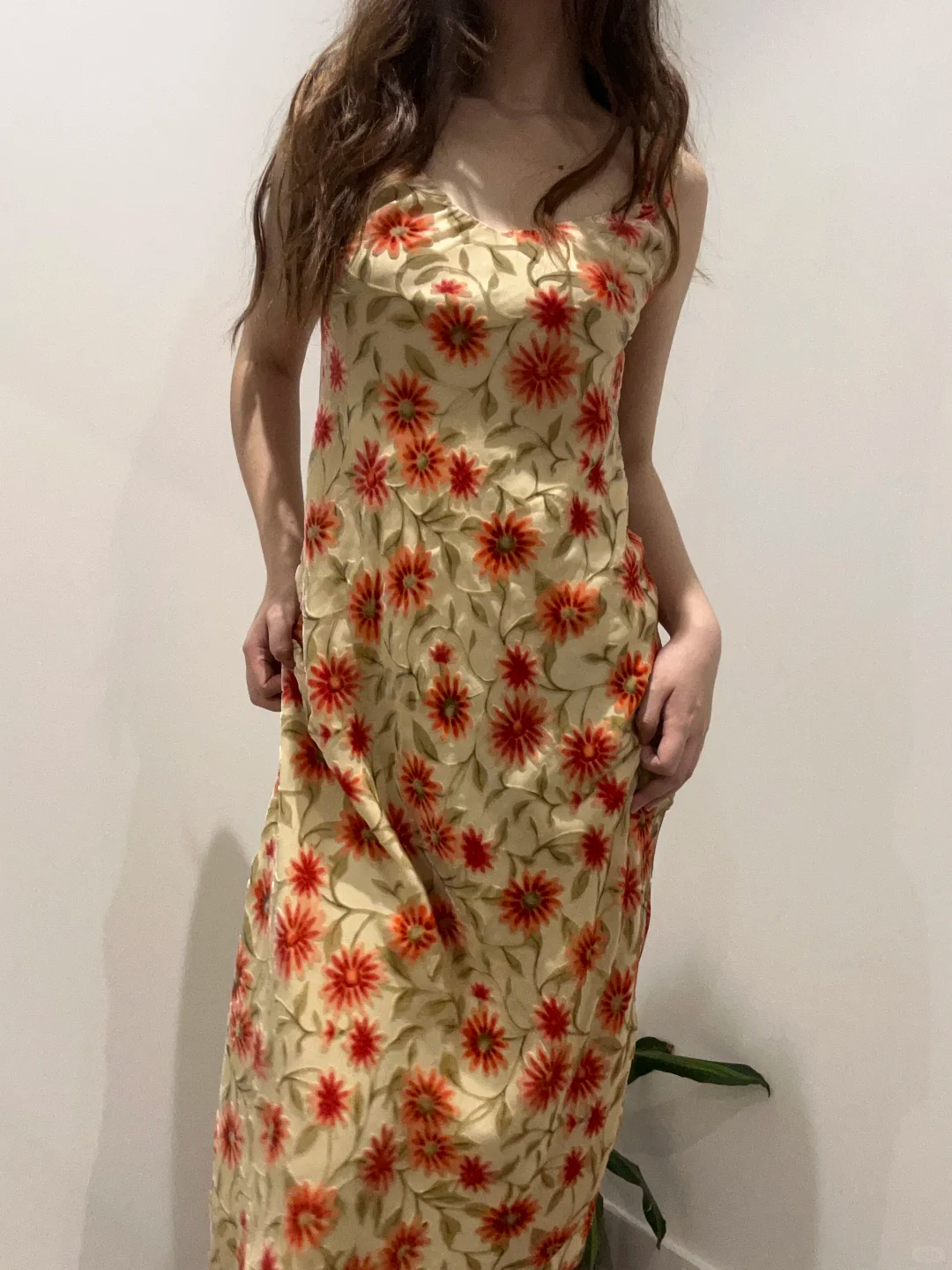 Light Yellow Vintage Small Sun Print Spaghetti Strap Fitted Waist Slim Long Prom & Evening Party Dress gh8445