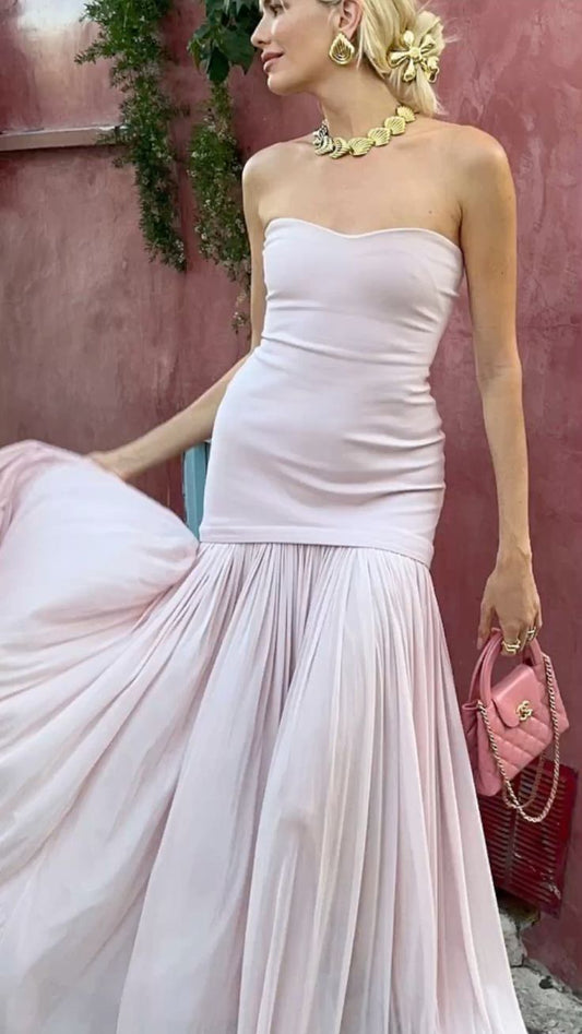 girlhomeshops-Pink Tube Top Fashionable And Comfortable Dress Long Basic Dress gh5858