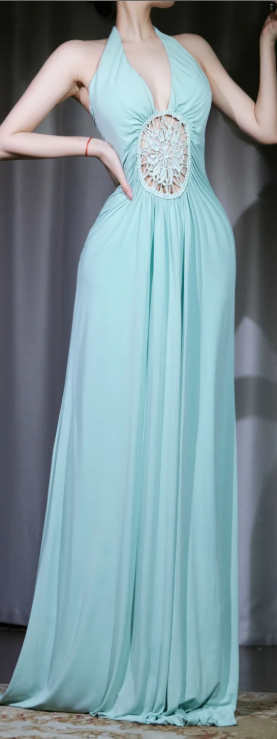 ✨Girlhomeshops-Halter Cutout Lace Prom Dress, Mint Green Long Evening Gown gh9924