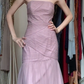 Strapless Dusty Pink Tulle Prom Dress Cross Ruched Bodice Mermaid Formal Evening Gown gh9819