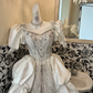 White Puff Sleeve Square Neck Waist-Cinched Puffy Skirt Vintage Romantic Dress, Wedding Gown gh7541