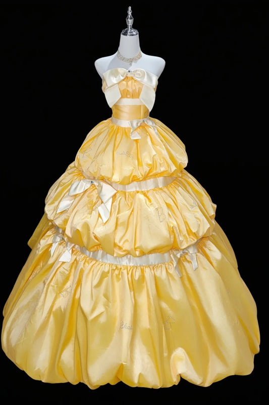 Robe de bal longue en satin jaune gh6830