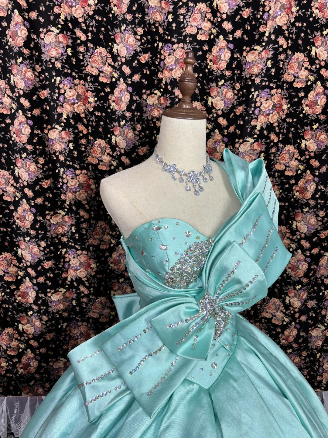 Blue rhinestone long satin ball gown evening gown graduation gown adult ceremony gown gh4766