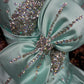 Blue rhinestone long satin ball gown evening gown graduation gown adult ceremony gown gh4766