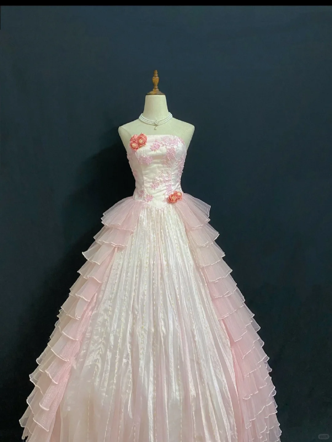 Blush Pink Strapless Long Romantic Gown with Fitted Waist and Fluffy Tiered Cake Skirt, Wedding Dress & Bridal Gown gh8311