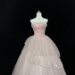 Blush Pink Strapless Cinched Waist Off White Voluminous Skirt Long Romantic Dress, Wedding Gown gh8046