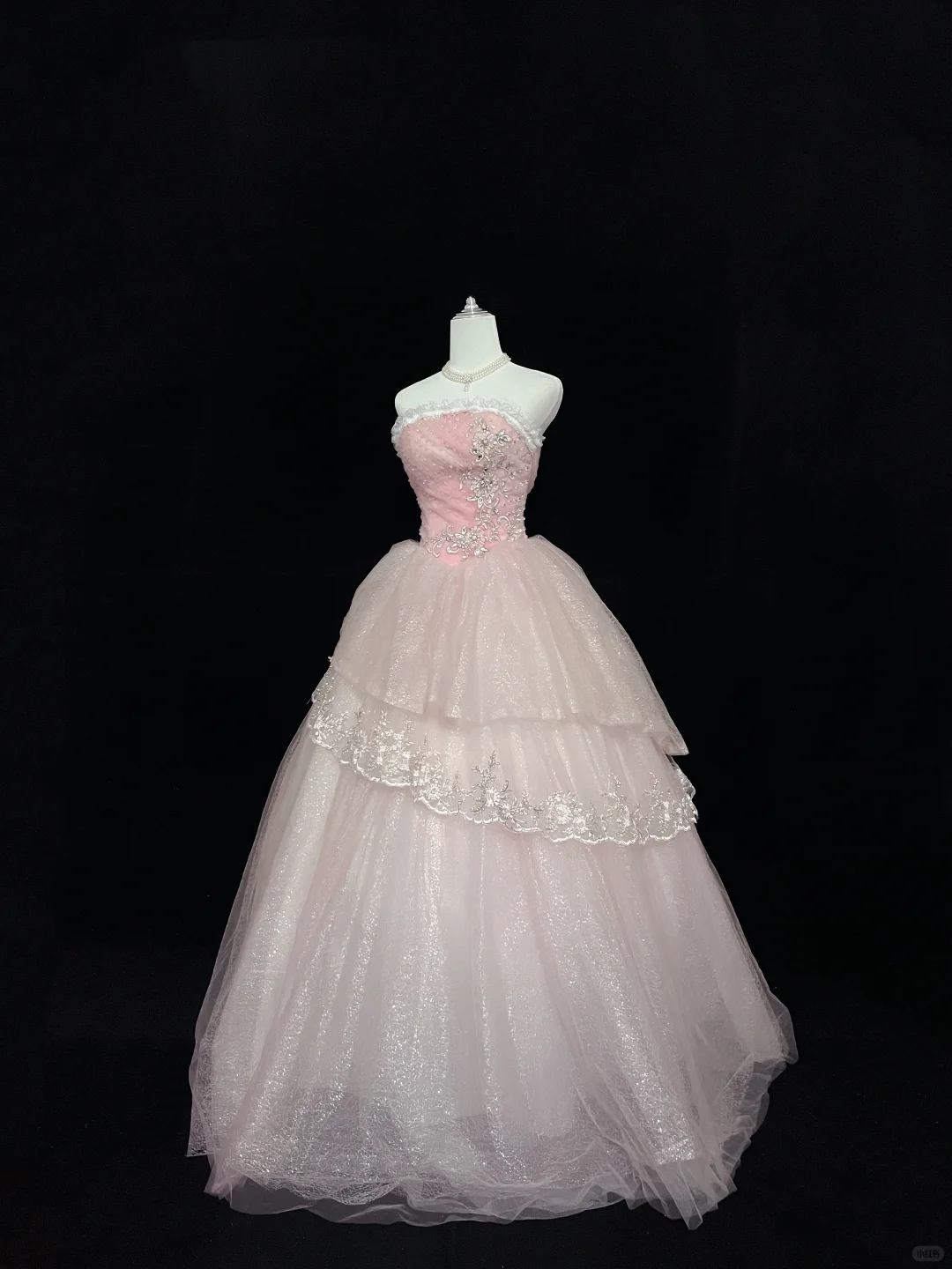 Blush Pink Strapless Cinched Waist Off White Voluminous Skirt Long Romantic Dress, Wedding Gown gh8046
