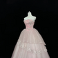 Blush Pink Strapless Cinched Waist Off White Voluminous Skirt Long Romantic Dress, Wedding Gown gh8046