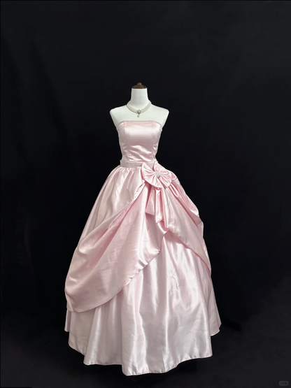 Blush Pink Satin Strapless Cinched Waist Voluminous Luxury Skirt Romantic Dress, Wedding Gown gh7910