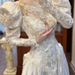 Ivory Vintage Satin Lace Ballgown Wedding Dress, Puff Long Sleeve Bridal Prom Dress gh8732