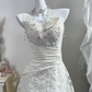 Off White Halter Long Wedding Dress, Sweetheart Neck Heavy Beaded Lace Appliques A-Line Bridal Gown gh9280