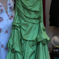 Strapless Apple Green Satin Prom Dress Draped Ruched 3D Floral Formal Evening Gown gh9807