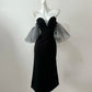 Robe de soirée longue en satin, élégante, noire, à manches courtes, mi-longue, pour bal de promo, gh4039