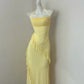 Girlhomeshops - Robe de bal longue en mousseline de soie jaune à volants et bretelles à la mode gh5472