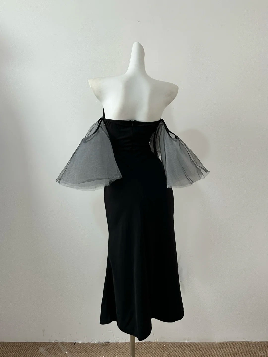 Robe de soirée longue en satin, élégante, noire, à manches courtes, mi-longue, pour bal de promo, gh4039