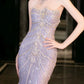 Blue gorgeous shiny beautiful off-shoulder exquisite beading long tulle mermaid slim fishtail skirt ball gown formal evening gown wedding dress gh3559