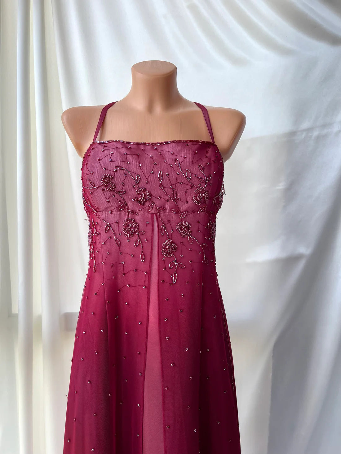 Girlhomeshops--Red exquisite floral beaded fashion long tulle prom dress graduation dress gh5521