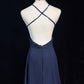 Robe de soirée longue en tulle bleu foncé, brillante, élégante, dos nu, longueur au sol, robe de bal, robe de demoiselle d'honneur, robe de remise de diplôme, gh3864