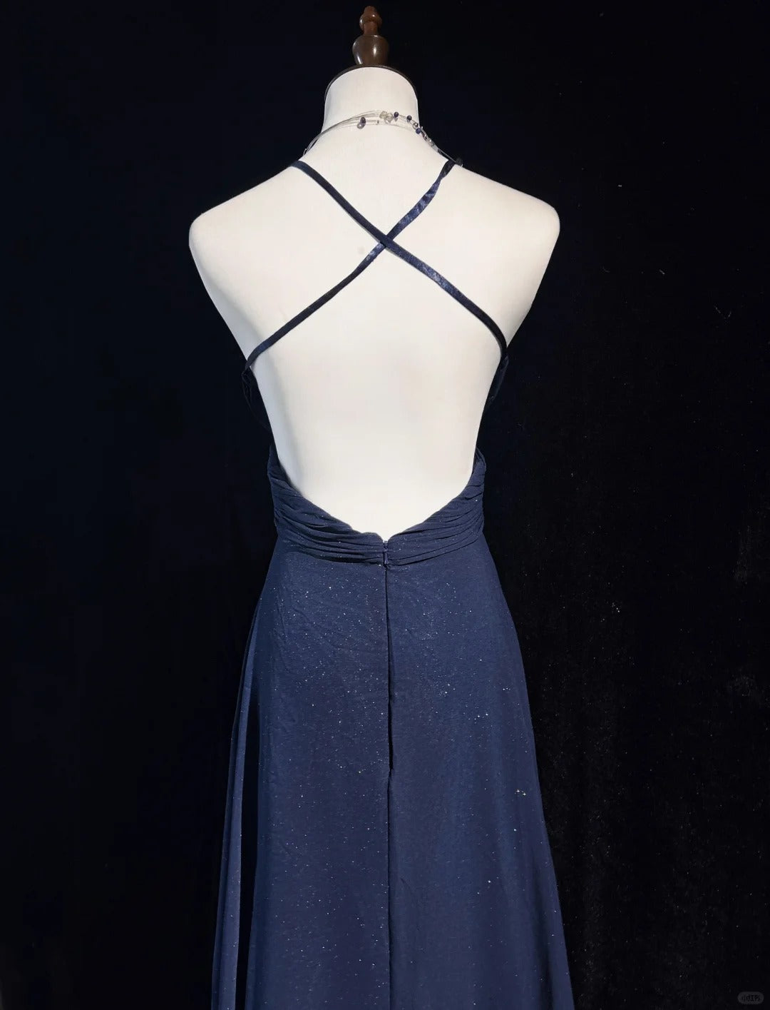 Robe de soirée longue en tulle bleu foncé, brillante, élégante, dos nu, longueur au sol, robe de bal, robe de demoiselle d'honneur, robe de remise de diplôme, gh3864