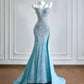 Girlhomeshops--Aqua blue mermaid tail exquisite beaded long floor-length tulle prom dress gh5484