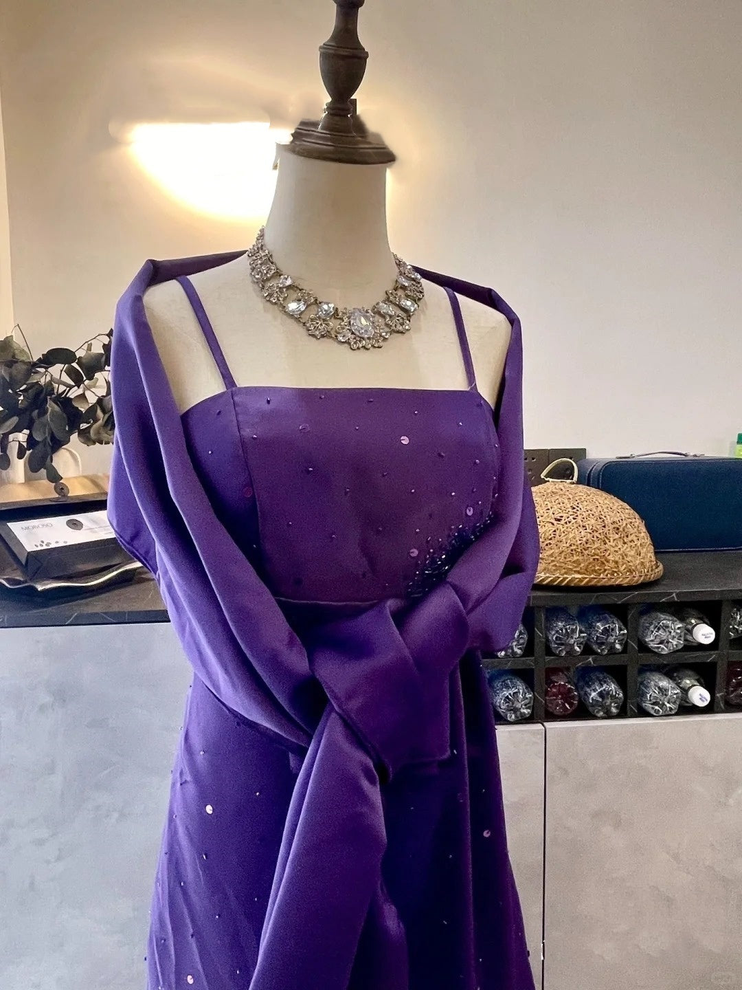 Girlhomeshops-Purple exquisite beaded long satin prom dress gh5426
