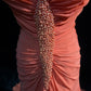 Orange Gorgeous Retro Fashion V-Neck Elegant Exquisite Pearl Beads Long Tulle Chiffon Floor-Length Trailing Ball Gown Evening Dress Prom Dress gh3872