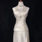 Ivory White Vintage Long Satin Elegant Ball Gown Evening Dress Graduation Dress Wedding Dress gh4490
