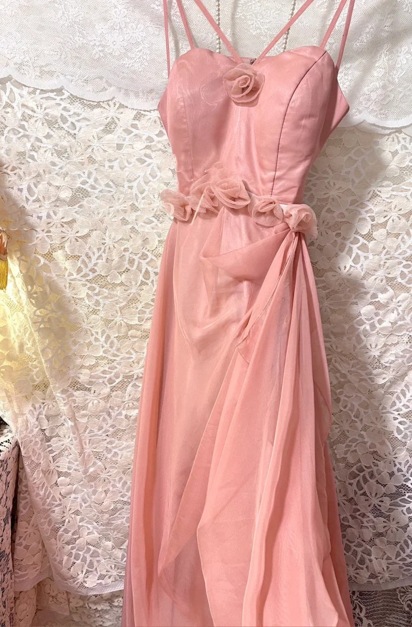 Robe de bal longue en mousseline de soie à fleurs roses, robe de soirée, robe de remise de diplôme, gh4505