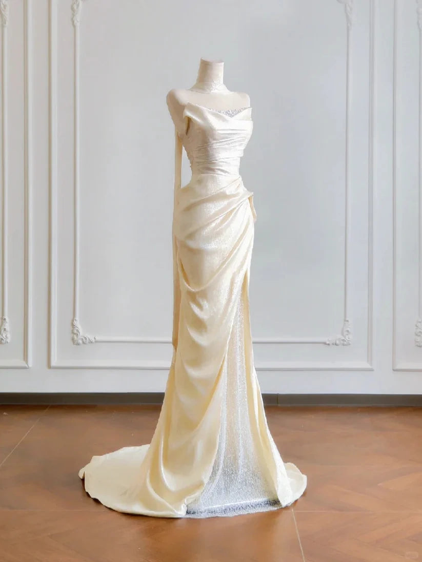 Girlhomeshops--✨Cremegelbes langes Satin-Ballkleid gh5480