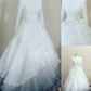 Robe de soirée blanche et bleue à dégradé de tulle, col montant, manches longues et traîne à volants, robe de mariée gh6390