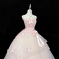 Blush Pink Strapless Embroidered Print Cinched Waist Voluminous Skirt Romantic Dress, Wedding Gown gh7915