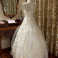 Ivory Halter Fitted Waist Slim Voluminous Skirt Prom Gown, Birthday Dress, Bridal Wedding Gown gh7266