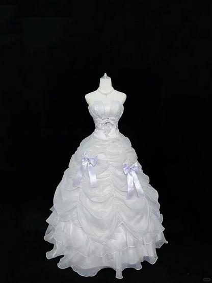 Lavender Strapless Cinched Waist Voluminous Princess Skirt Romantic Dress, Wedding Gown gh8001