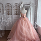 Light Pink Spaghetti Straps Waist-Cinched Voluminous Skirt Princess Prom Gown, Evening Gown & Bridal Wedding Gown gh7347